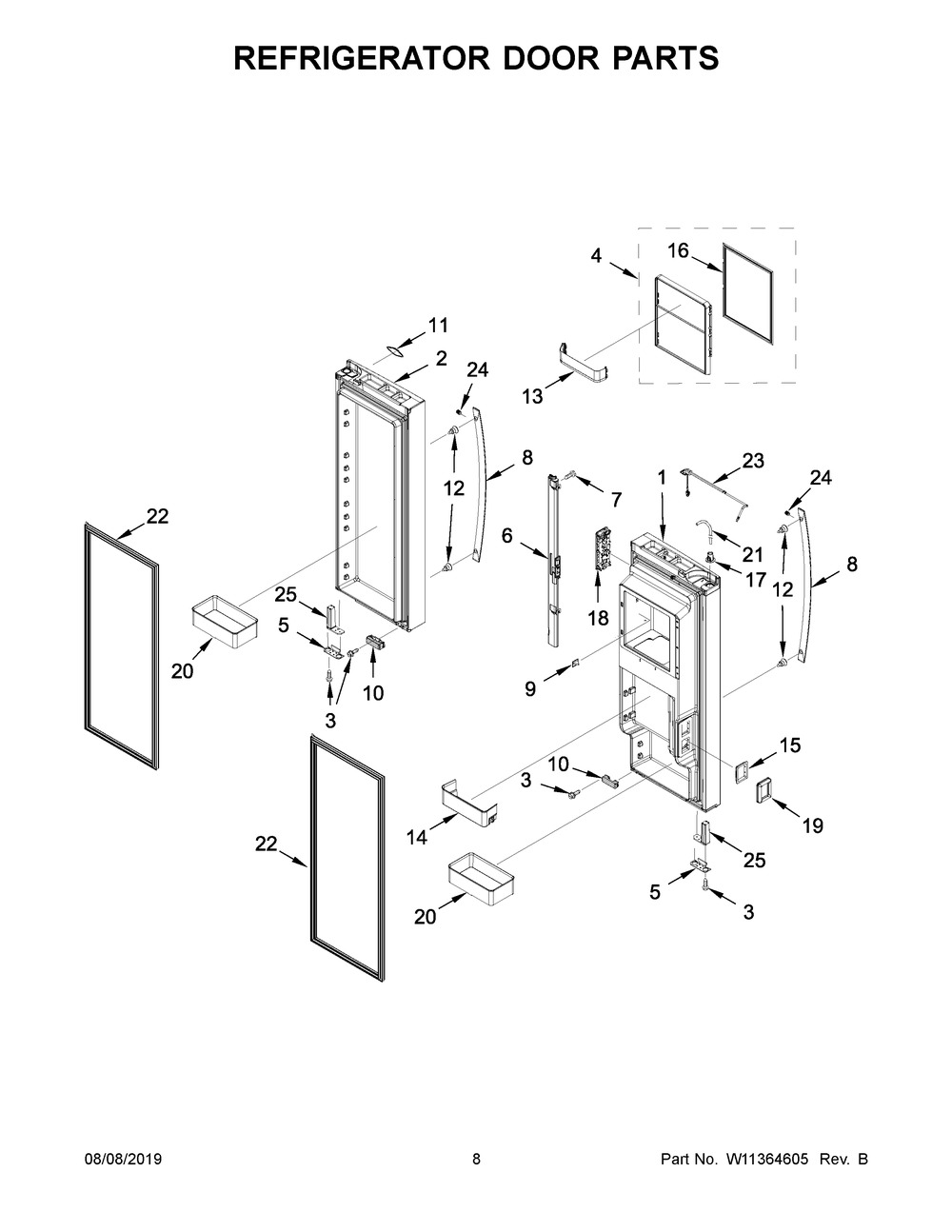 Refrigerator Door Parts Diagram and Parts List for WRF954CIHW01  Whirlpool Refrigerator