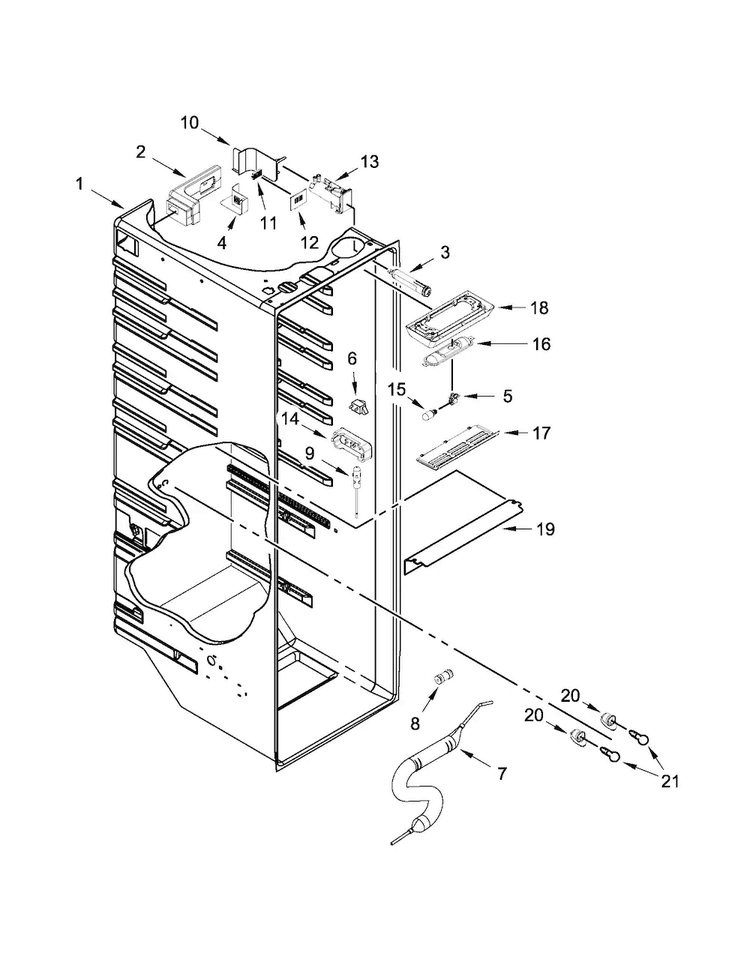 Refrigerator Liner Parts Diagram and Parts List for WRS321CDBM00  Whirlpool Refrigerator