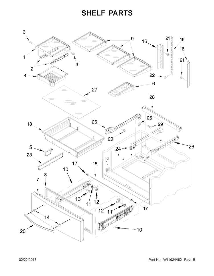 Shelf Parts Diagram and Parts List for WRX735SDBM03  Whirlpool Refrigerator
