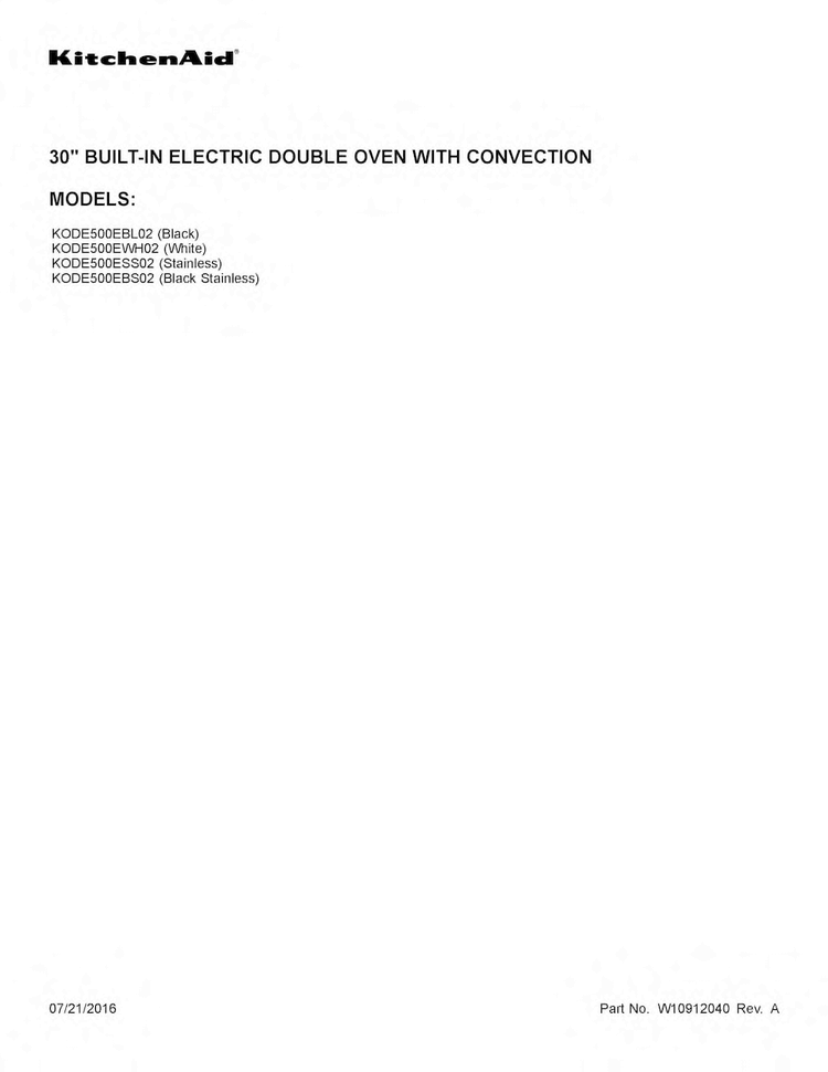 Cover Sheet Diagram and Parts List for KODE500EBL02  KitchenAid Wall Oven