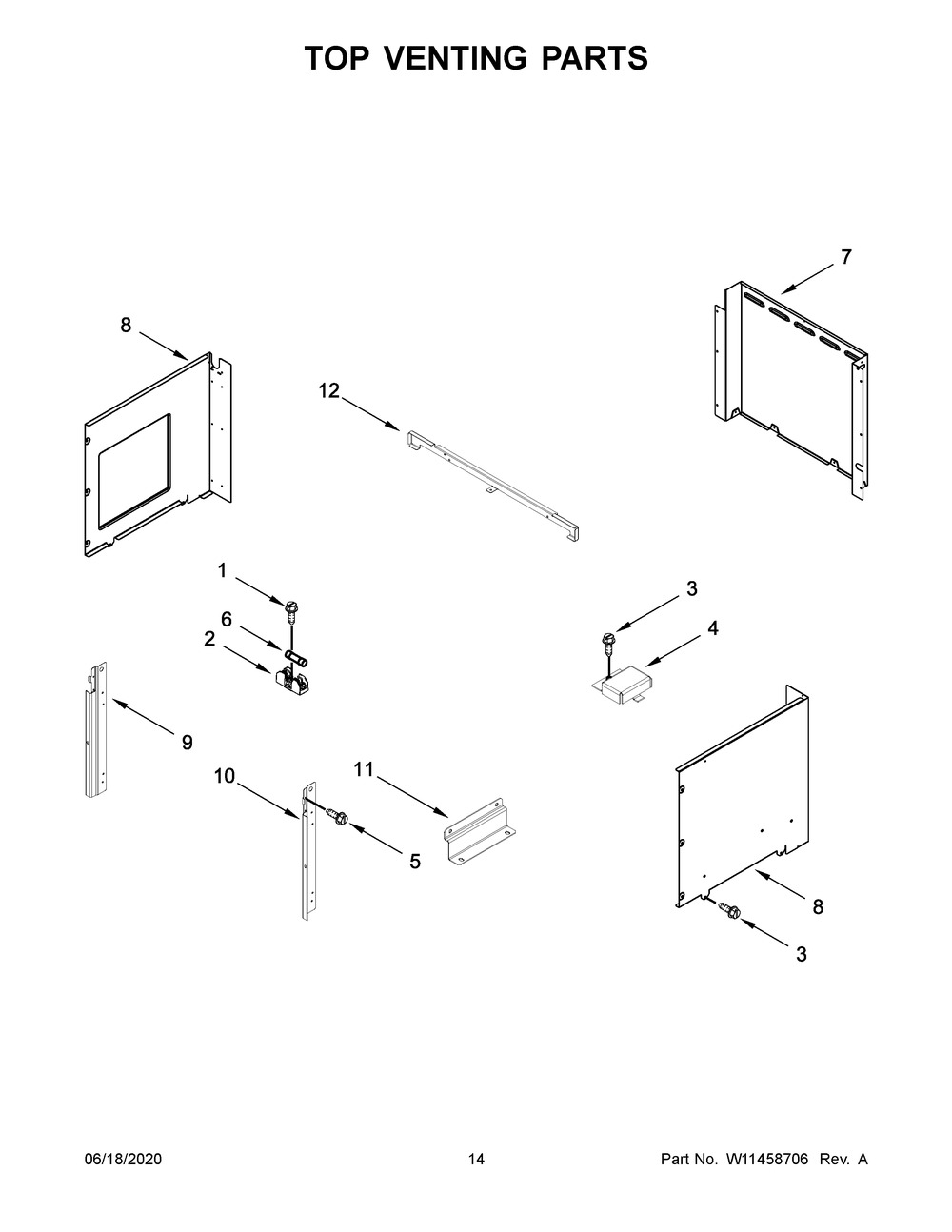 Top Venting Parts Diagram and Parts List for WOC54EC0HB04  Whirlpool Microwave