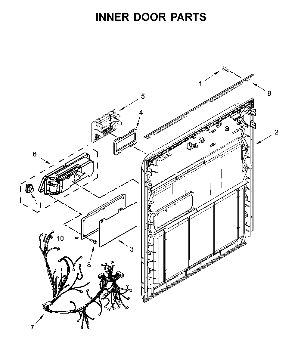 Inner door parts Diagram and Parts List for WDF330PAHW4  Whirlpool Dishwasher