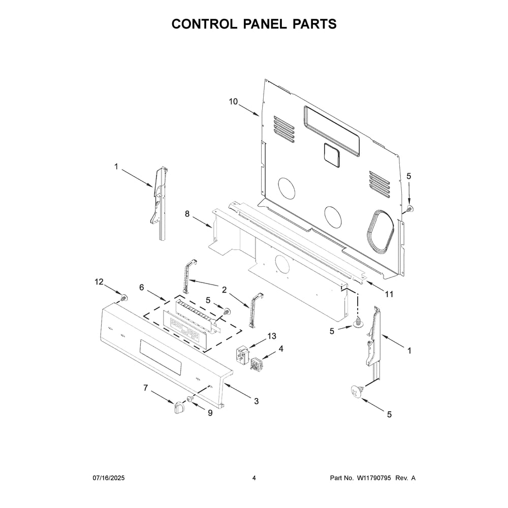 Control Panel Parts Diagram and Parts List for YWFES3330RB2  Whirlpool Range
