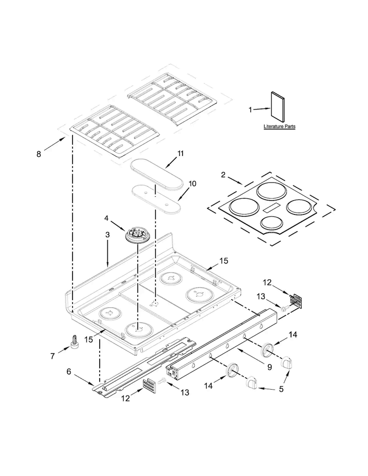 Cooktop Parts Diagram and Parts List for WGG745S0FH01  Whirlpool Range