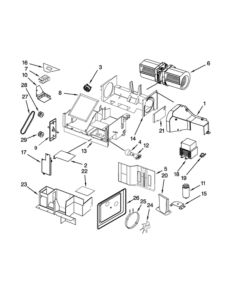 Air Flow Parts Diagram and Parts List for KHMC1857WBL1  KitchenAid Microwave