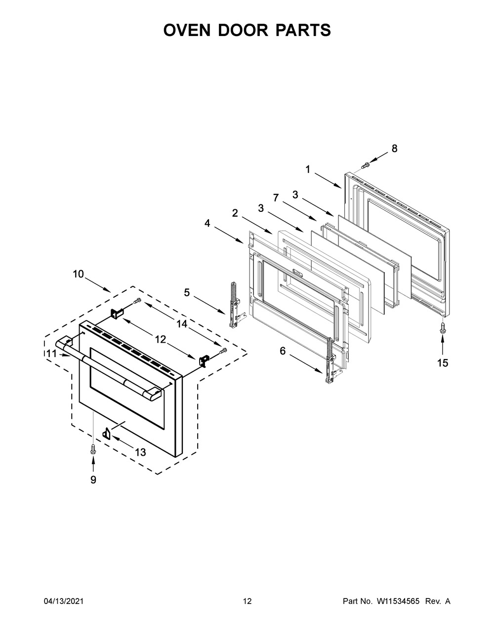 Oven Door Parts Diagram and Parts List for JDRP636HL01  Whirlpool Range
