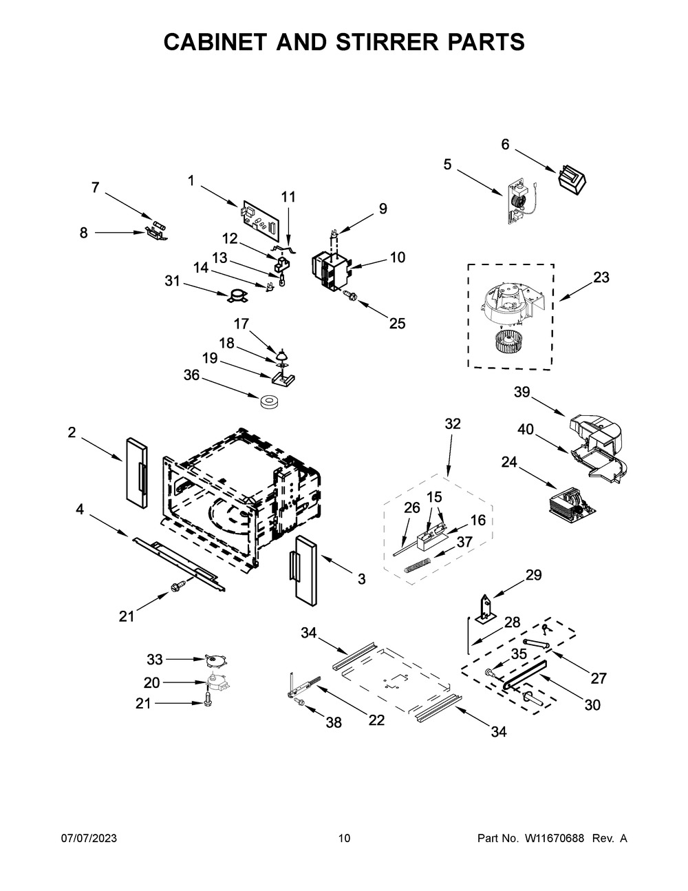 Cabinet And Stirrer Parts Diagram and Parts List for WOEC7030PZ00  Whirlpool Microwave Oven Combo