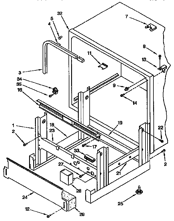 Frame And Tank Diagram and Parts List for KUDI23HBW0  KitchenAid Dishwasher