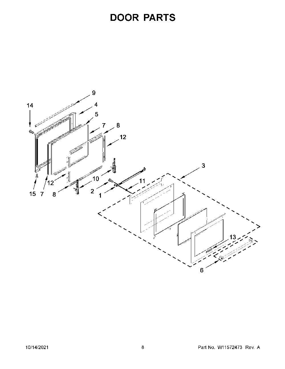 Door Parts Diagram and Parts List for KSGG700EBS3  KitchenAid Range