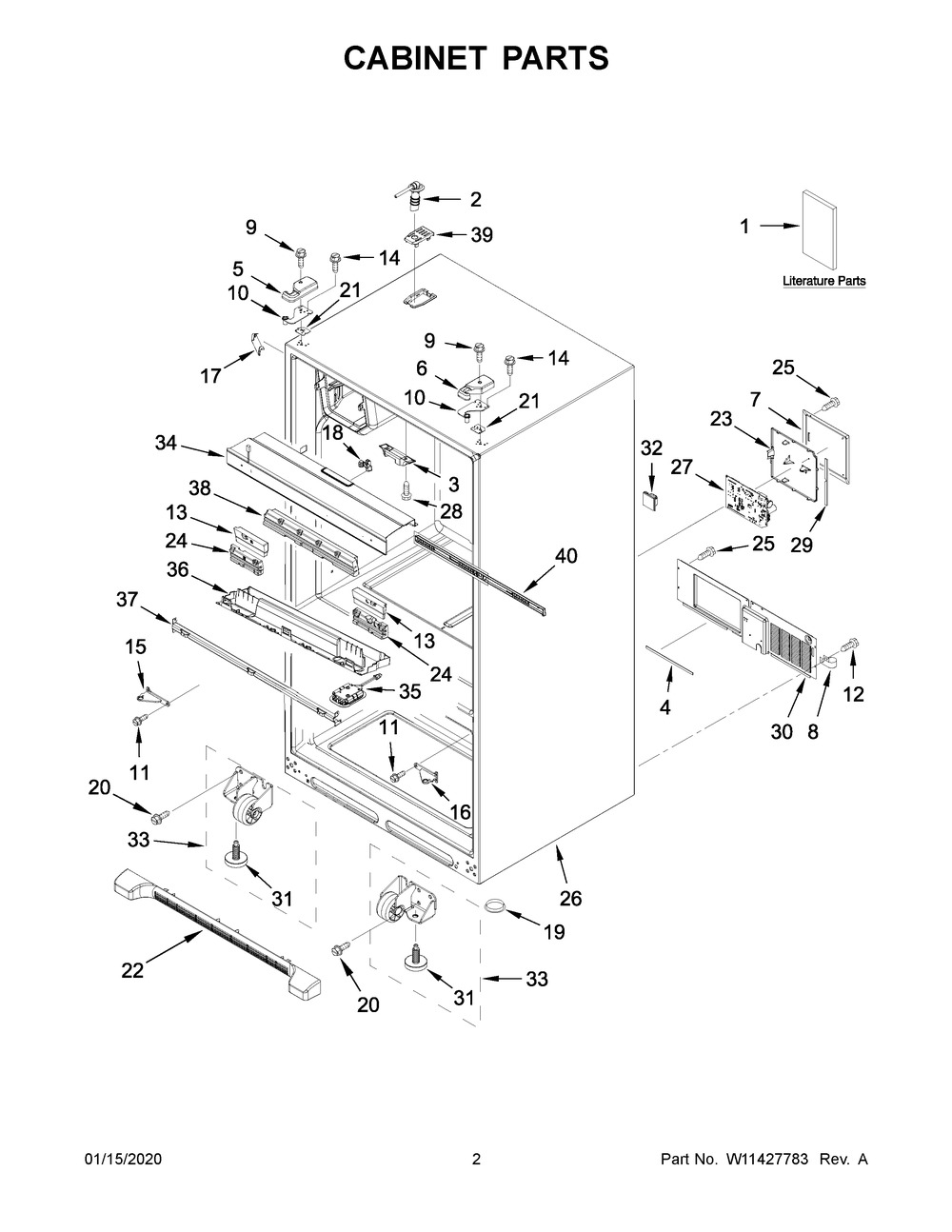 Cabinet Parts Diagram and Parts List for WRX735SDHZ03  Whirlpool Refrigerator