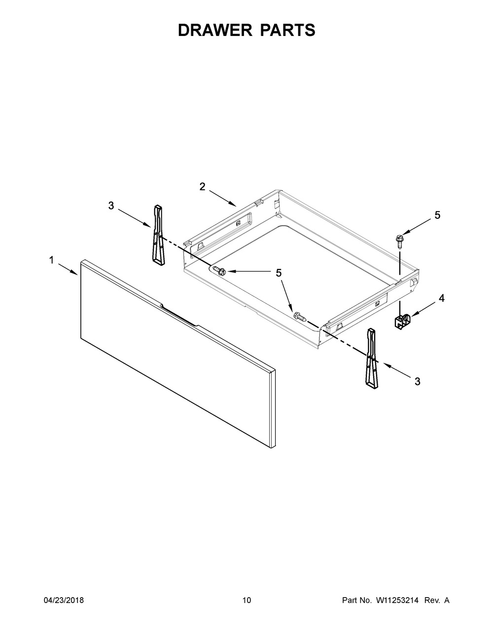 Drawer Parts Diagram and Parts List for WFE525S0HS1  Whirlpool Range