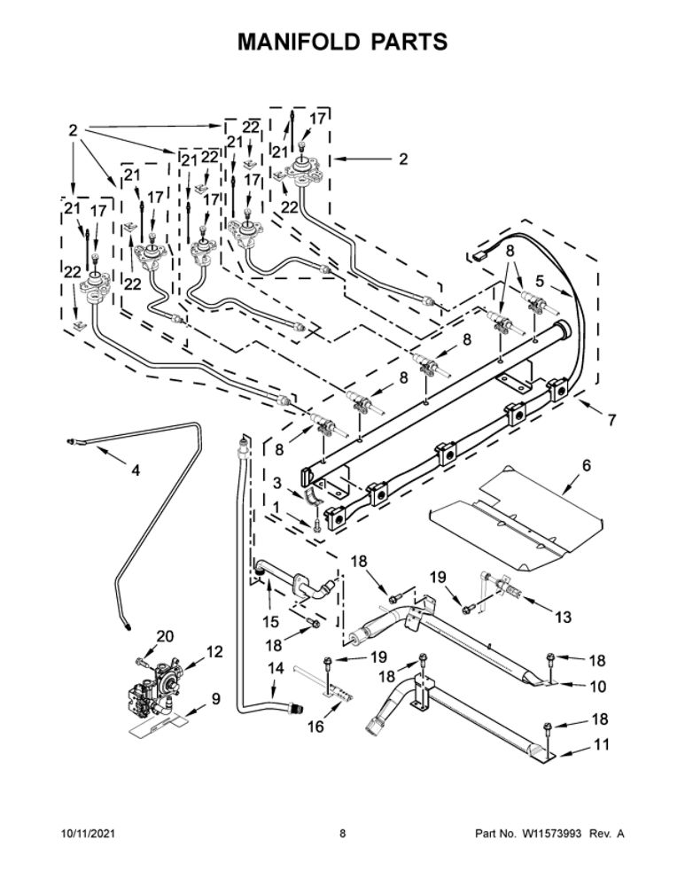 Manifold Parts Diagram and Parts List for WFG775H0HW2  Whirlpool Range