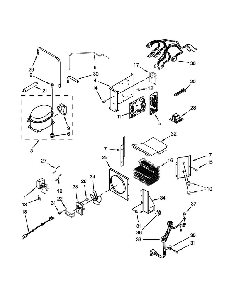 Upper Unit Parts Diagram and Parts List for KSSC48QVS10  KitchenAid Refrigerator