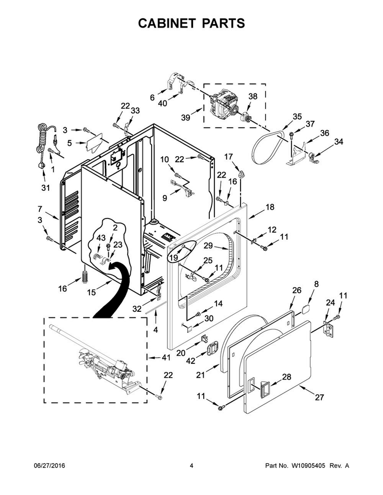 Cabinet Parts Diagram and Parts List for WGD4810EW2  Whirlpool Dryer