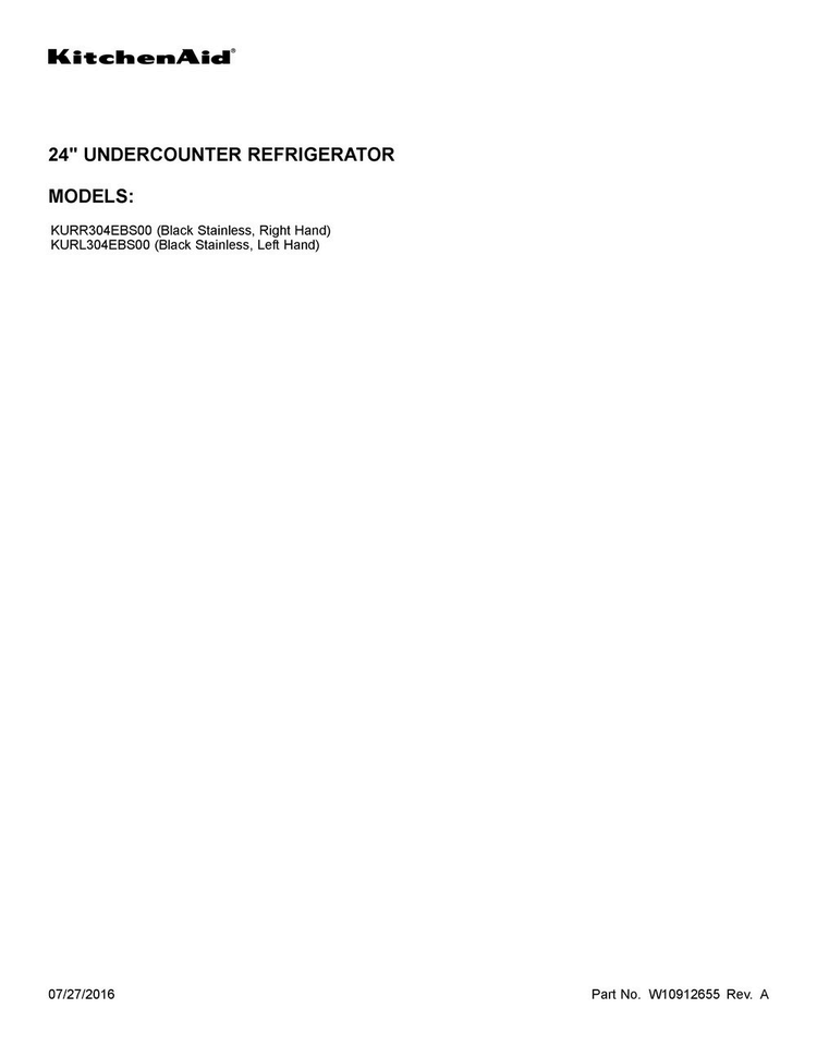Cover Sheet Diagram and Parts List for KURL304EBS00  KitchenAid Refrigerator
