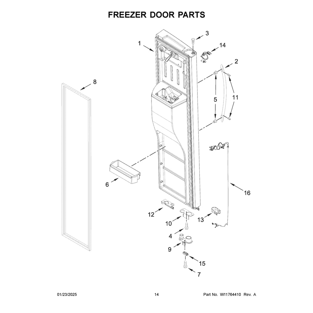 Freezer Door Parts Diagram and Parts List for WRSC5536RV00  Whirlpool Refrigerator