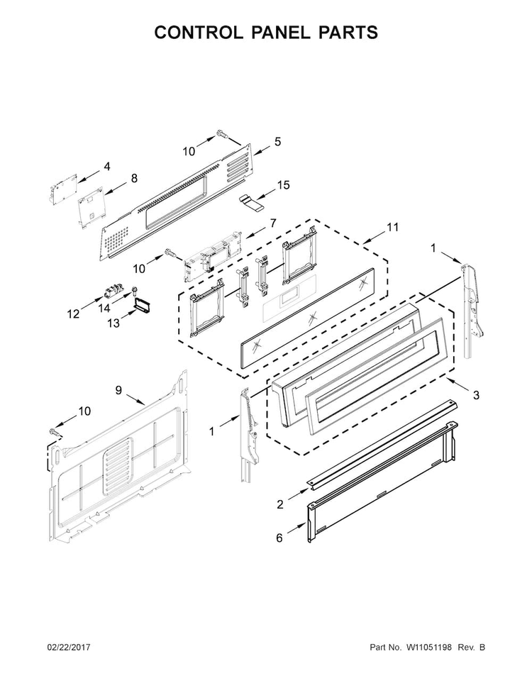 Control Panel Parts Diagram and Parts List for KFGG500EBS2  KitchenAid Range