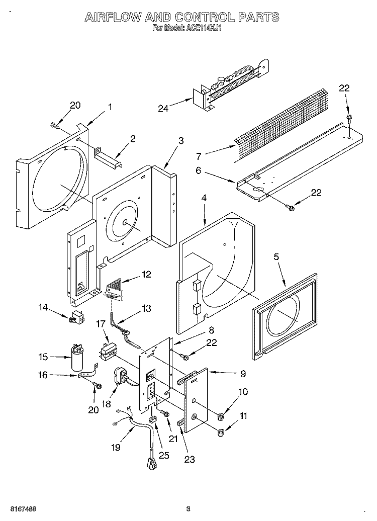 AIRFLOW AND CONTROL PARTS Diagram and Parts List for ACE114XJ1  Whirlpool Air Conditioner