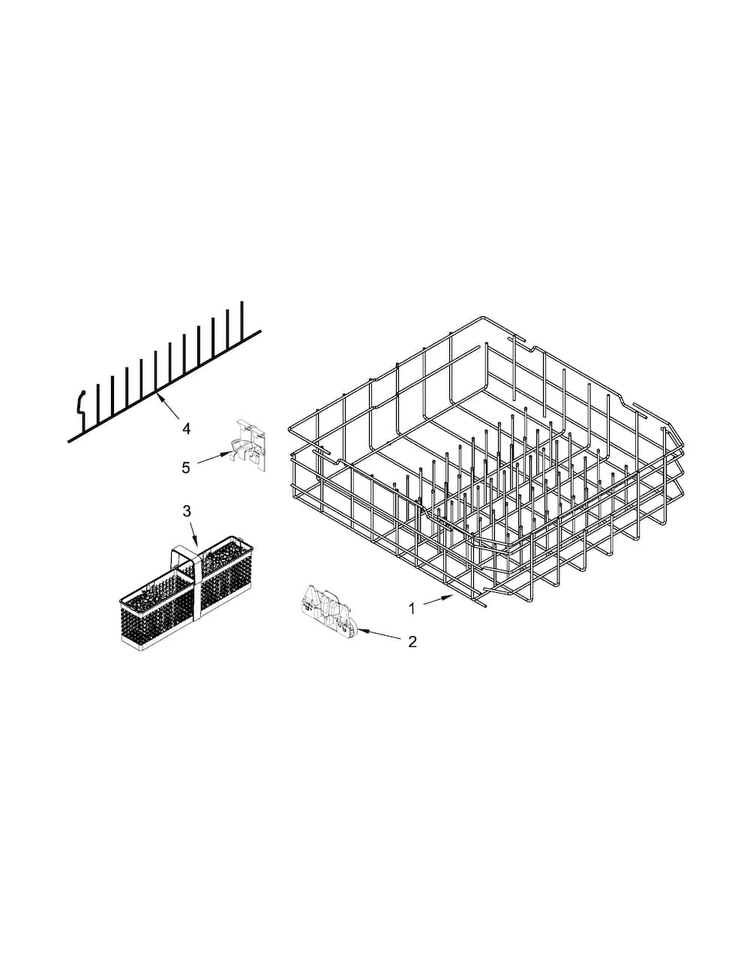Lower Rack Parts Diagram and Parts List for KUDE20FBWH1  KitchenAid Dishwasher
