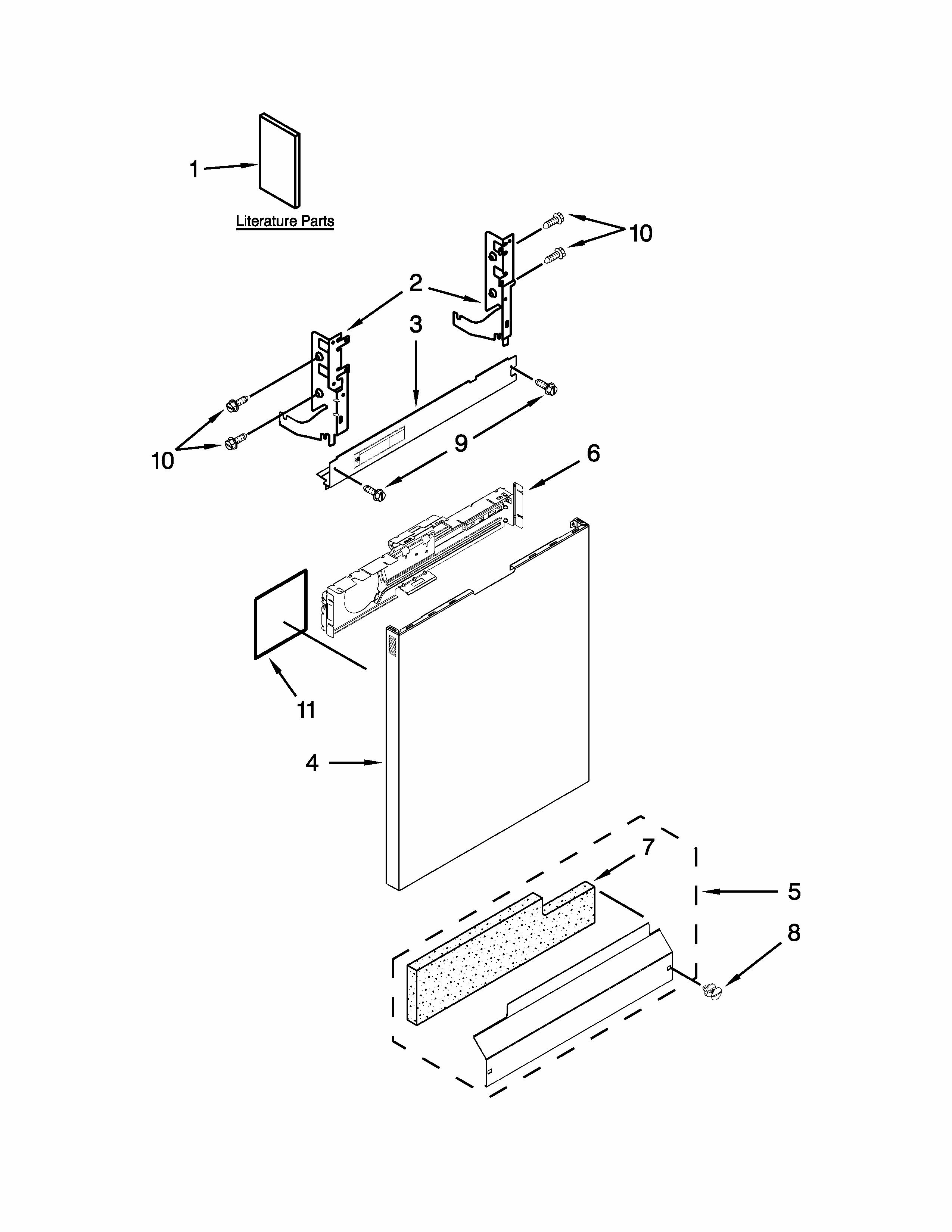 Door And Panel Parts Diagram and Parts List for 66513252K115  Kenmore Dishwasher