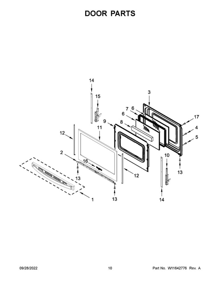 Door Parts Diagram and Parts List for WFG525S0JB5  Whirlpool Range