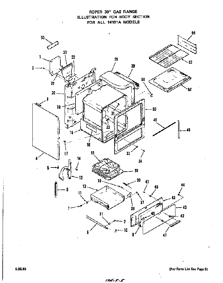 Body Diagram and Parts List for 1413*1A  Roper Range