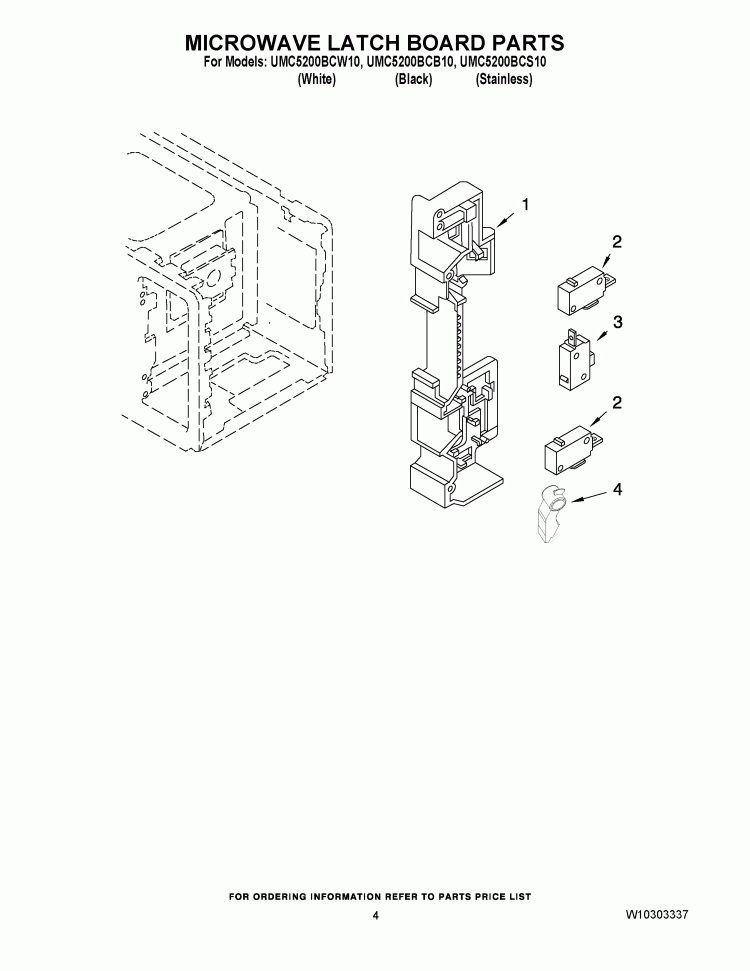 MICROWAVE LATCH BOARD PARTS Diagram and Parts List for UMC5200BCB10  Maytag Microwave