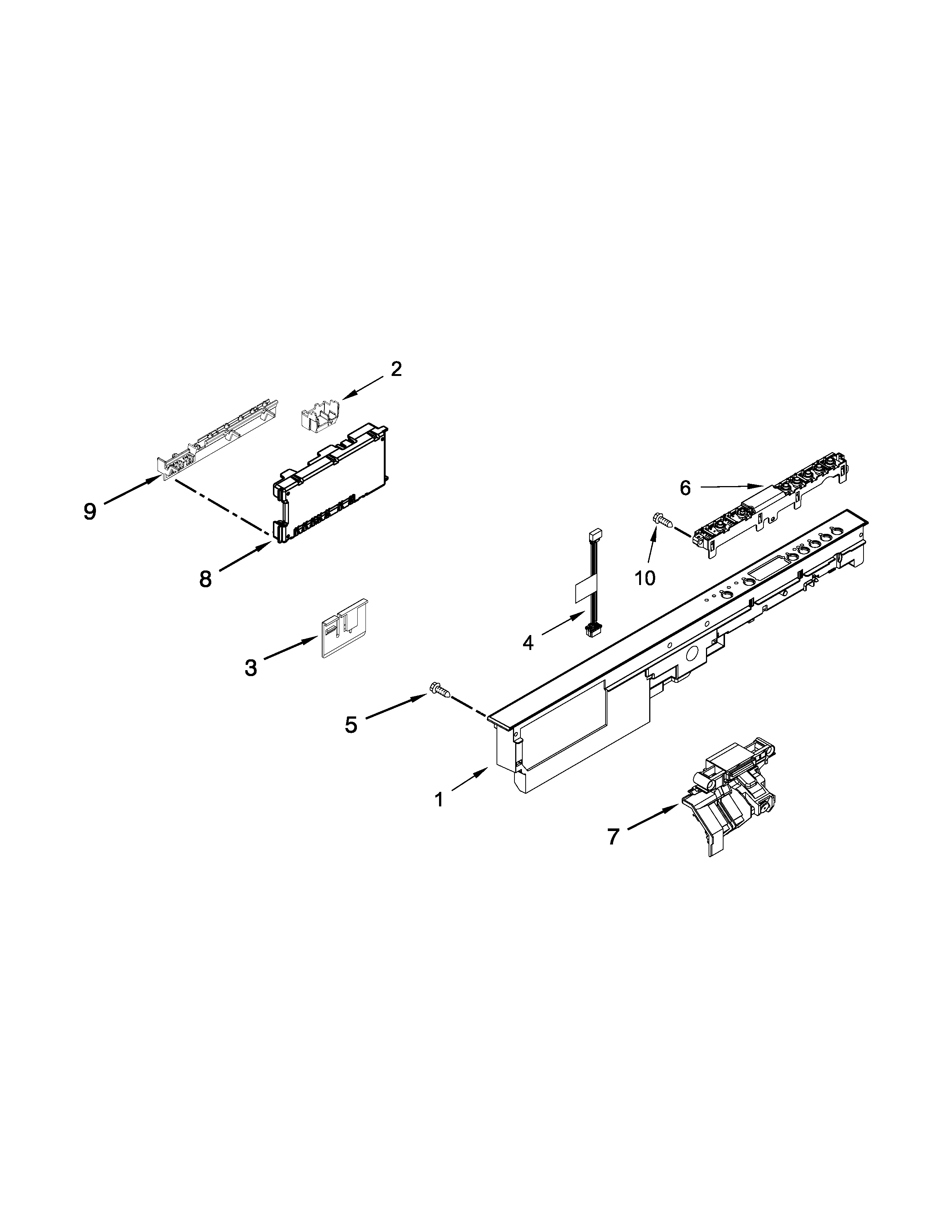 Control Panel And Latch Parts Diagram and Parts List for 66513493N410  Kenmore Dishwasher
