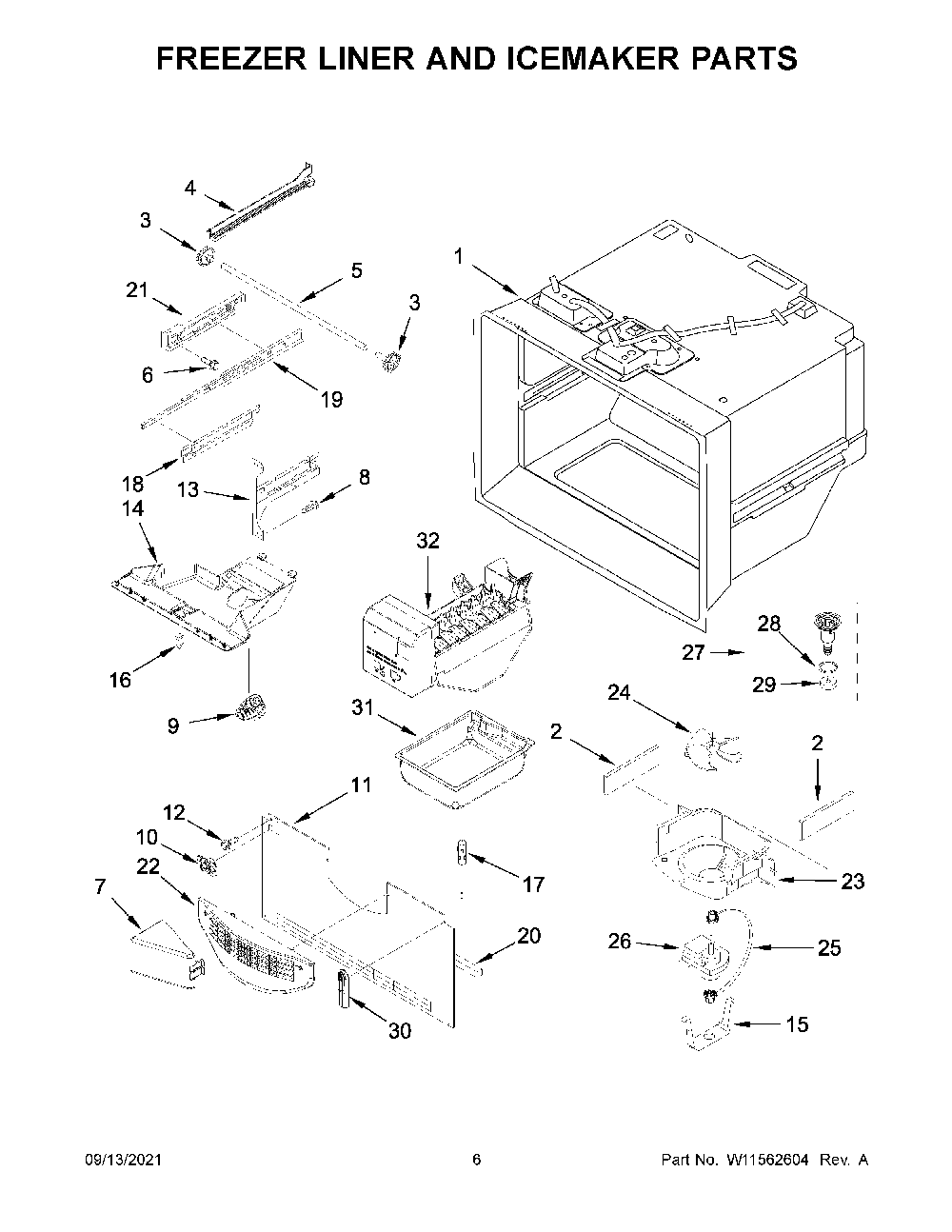 Freezer Liner And Icemaker Parts Diagram and Parts List for KRFC300EBS05  KitchenAid Refrigerator