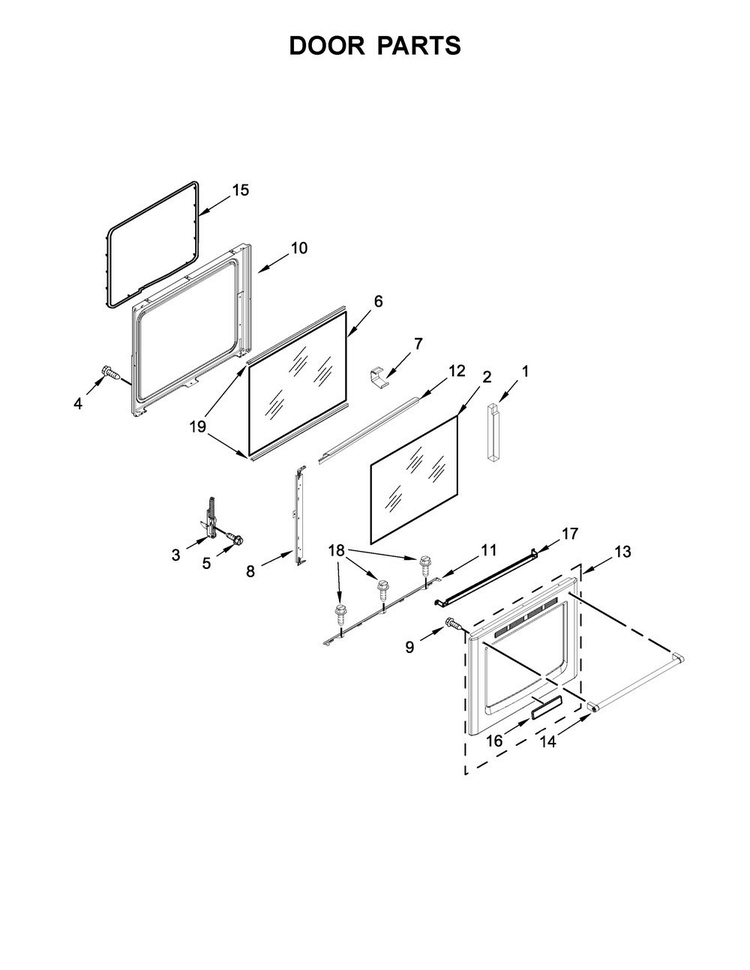 Door Parts Diagram and Parts List for KFEG500EBS1  KitchenAid Range