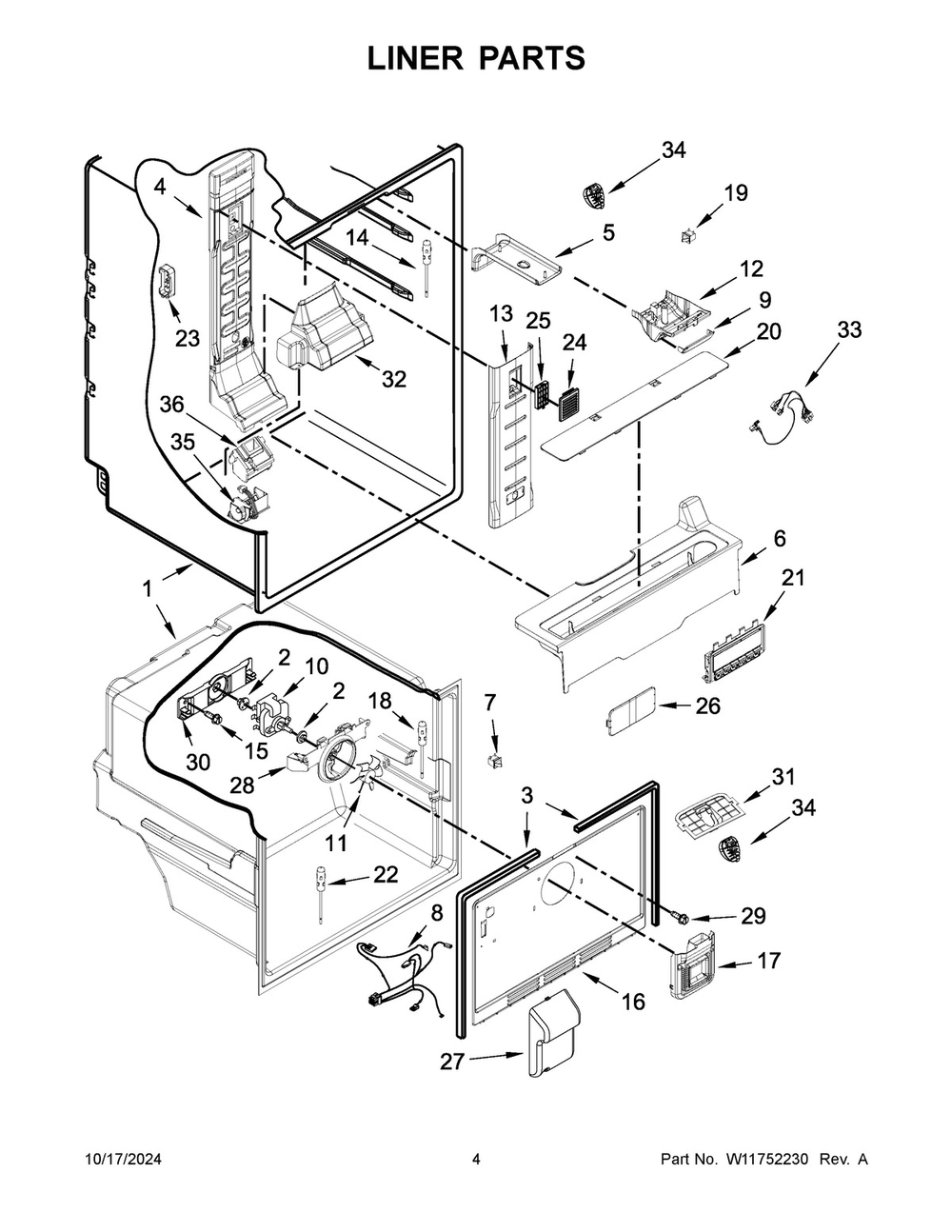 03 - Liner Parts Diagram and Parts List for WRFA60SFHZ05  Whirlpool Refrigerator