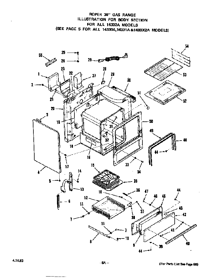 Body Diagram and Parts List for 1433*0A  Roper Range