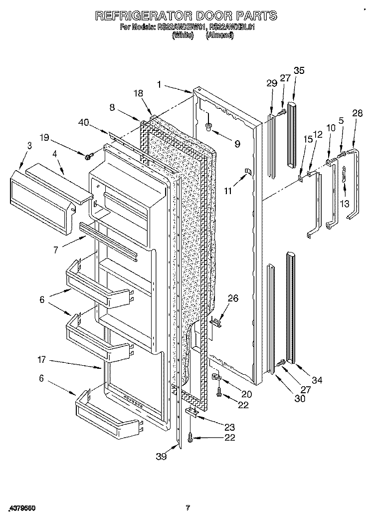 REFRIGERATOR DOOR Diagram and Parts List for RS22AWXBW01  Roper Refrigerator
