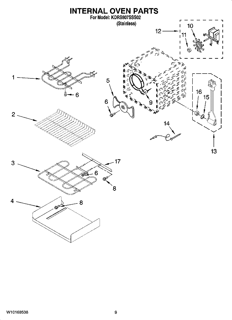 INTERNAL OVEN PARTS Diagram and Parts List for KDRS807SSS02  KitchenAid Range