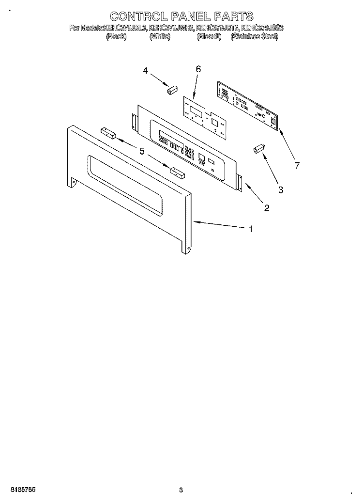 CONTROL PANEL Diagram and Parts List for KEHC379JBL3  KitchenAid Microwave Oven Combo
