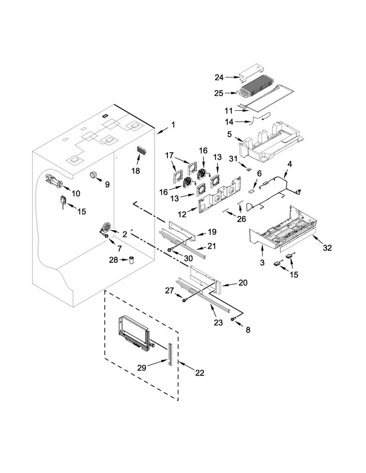 Refrigerator Liner Parts Diagram and Parts List for KBBR306EPA00  KitchenAid Refrigerator
