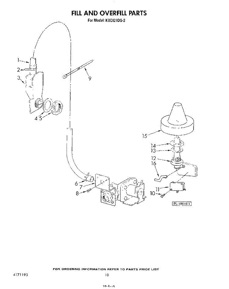 FILL AND OVERFILL Diagram and Parts List for KUDI21DS2  KitchenAid Dishwasher
