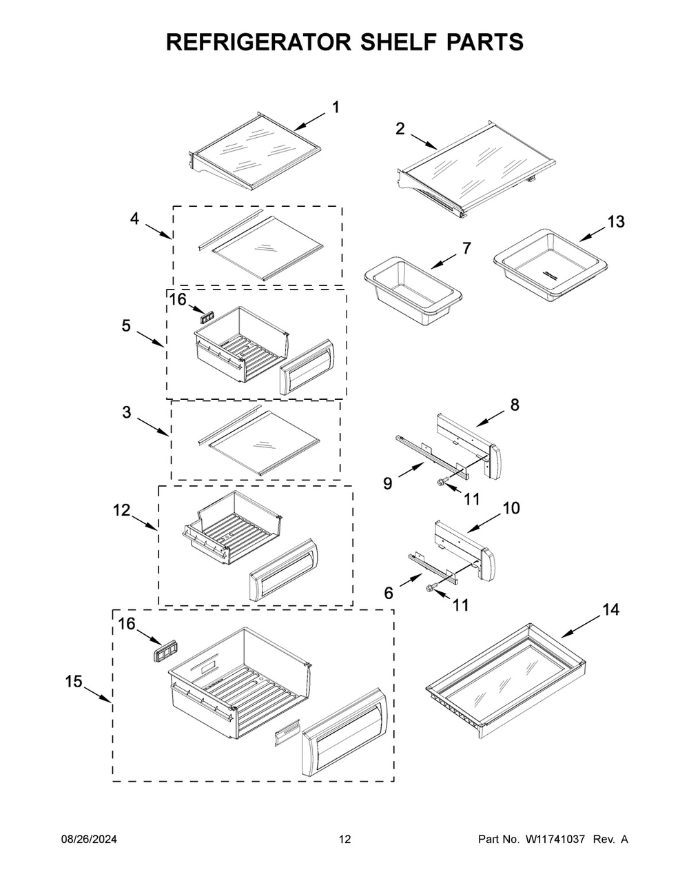 07 - Refrigerator Shelf Parts Diagram and Parts List for KBSD706MPS01  Whirlpool Refrigerator