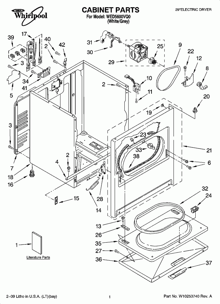 CABINET PARTS Diagram and Parts List for WED5600VQ0  Whirlpool Dryer