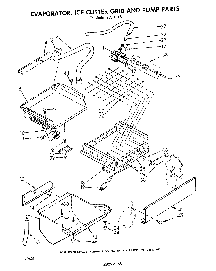 EVAPORATOR, ICE CUTTER GRID AND PUMP Diagram and Parts List for EC5100XS  Whirlpool Ice Maker