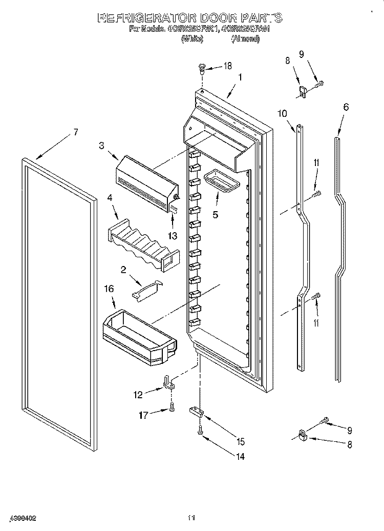REFRIGERATOR DOOR Diagram and Parts List for 4KSRS25QFW01  KitchenAid Refrigerator