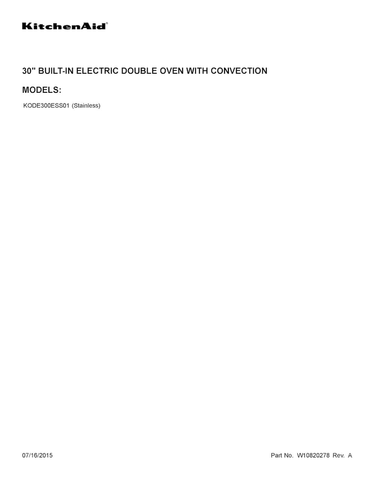 Cover Sheet Diagram and Parts List for KODE300ESS01  KitchenAid Wall Oven