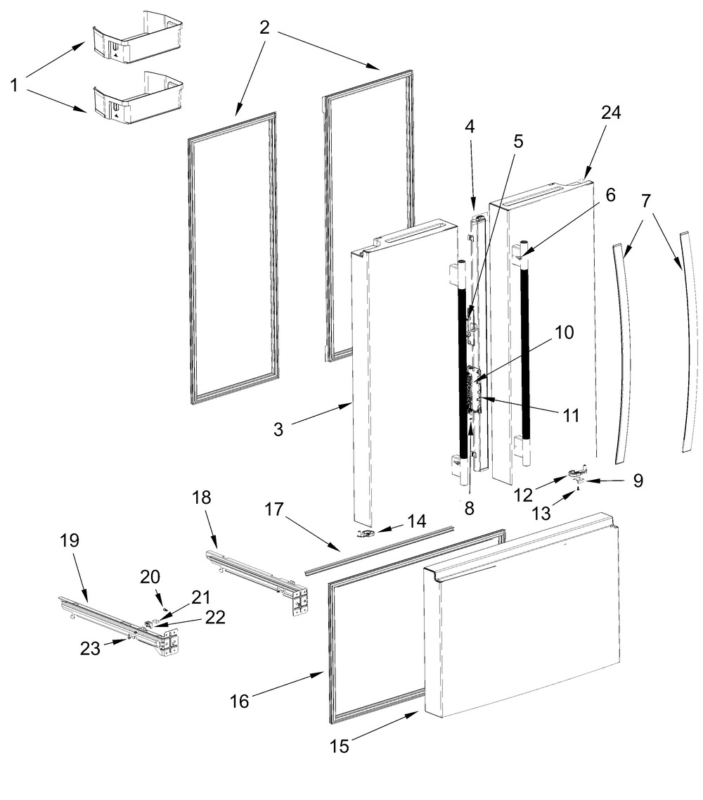 Door Parts Diagram and Parts List for WRFF3336SW00 WRFF3336SB00-WRFF3336SZ00 Whirlpool Refrigerator