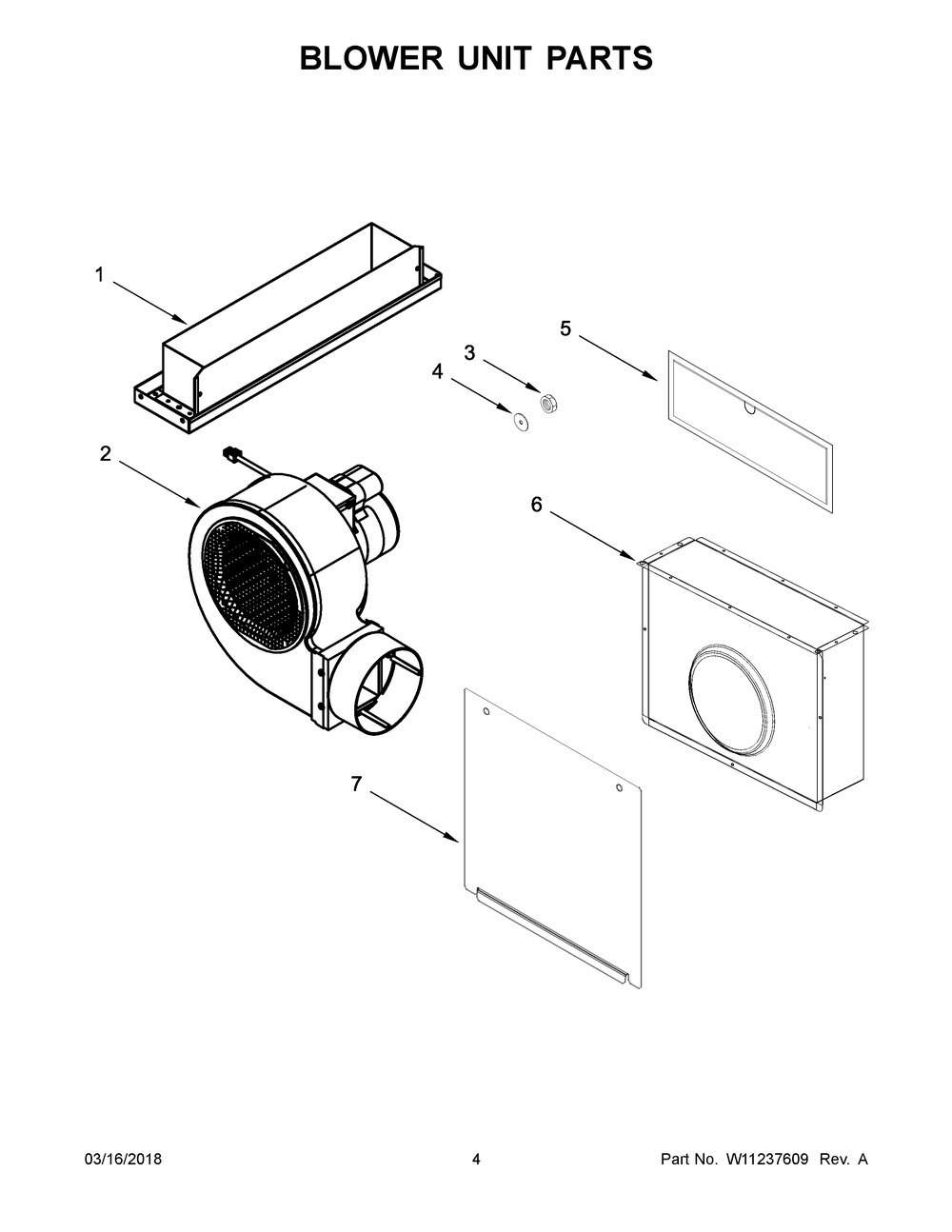 Blower Unit Parts Diagram and Parts List for KCED600GBL01  Whirlpool Cooktop