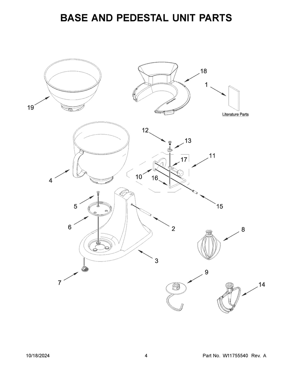 03 - Base And Pedestal Unit Parts Diagram and Parts List for KSM150TBER5  Whirlpool Mixer