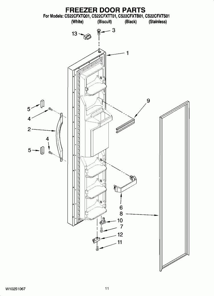 FREEZER DOOR PARTS Diagram and Parts List for CS22CFXTS01  Crosley Refrigerator