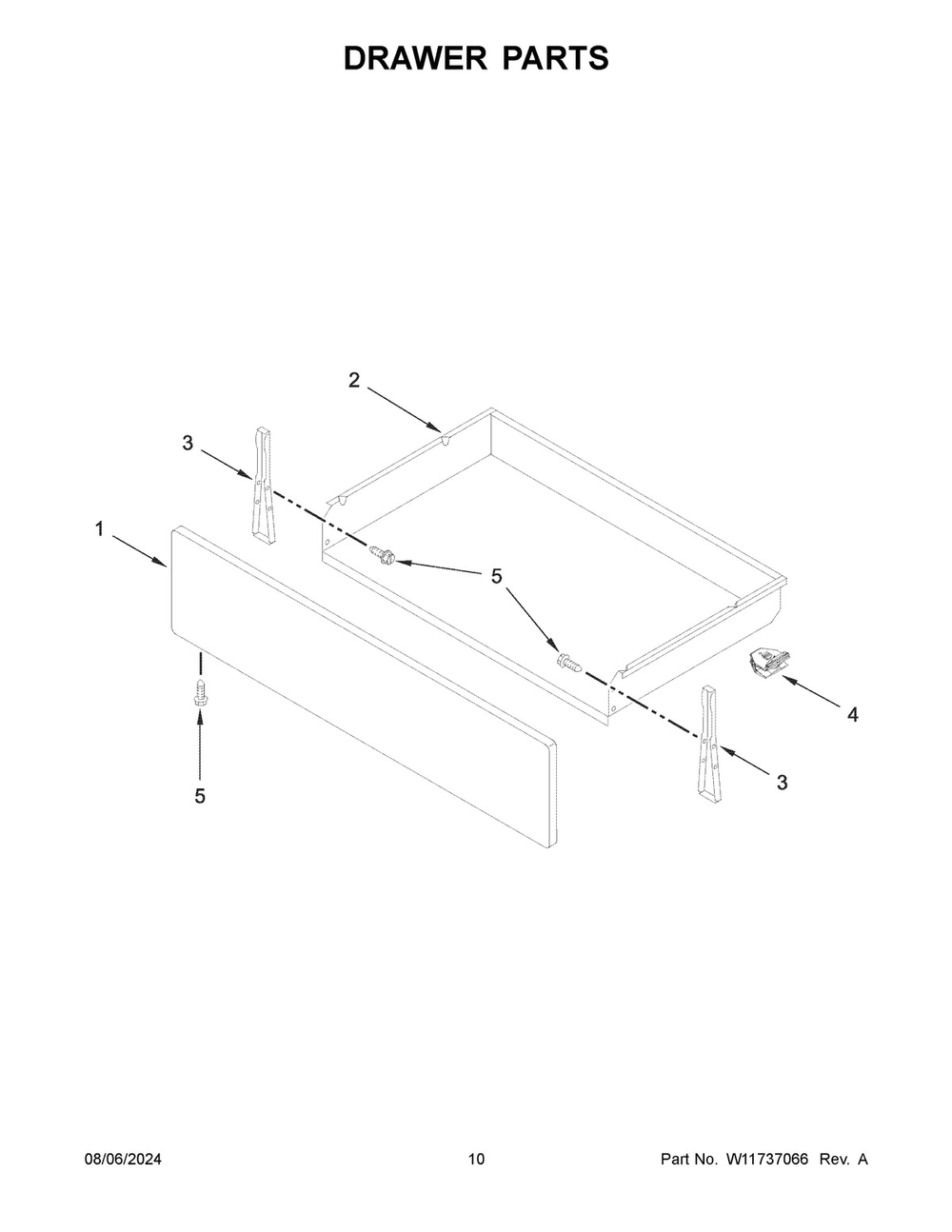 06 - Drawer Parts Diagram and Parts List for YAER6603SMS1  Whirlpool Wall Oven