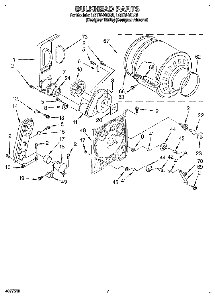 BULKHEAD Diagram and Parts List for LGT7646DZ0  Whirlpool Dryer