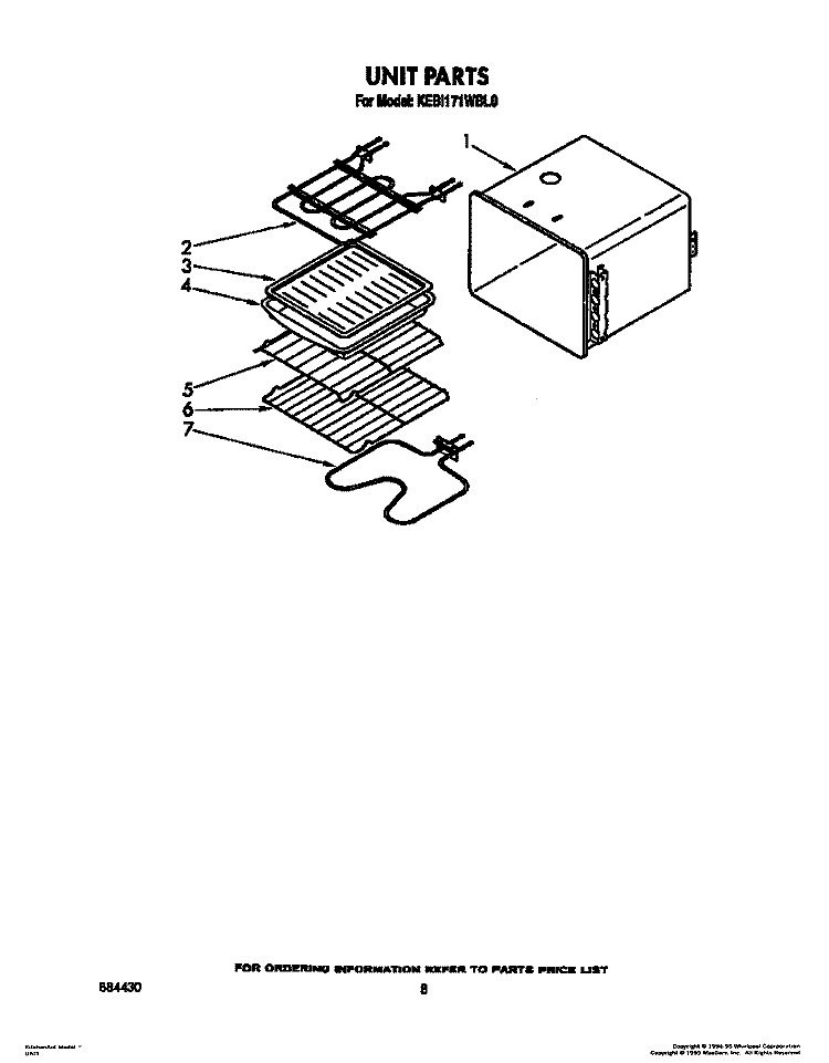 UNIT Diagram and Parts List for KEBI171WBL0  KitchenAid Wall Oven