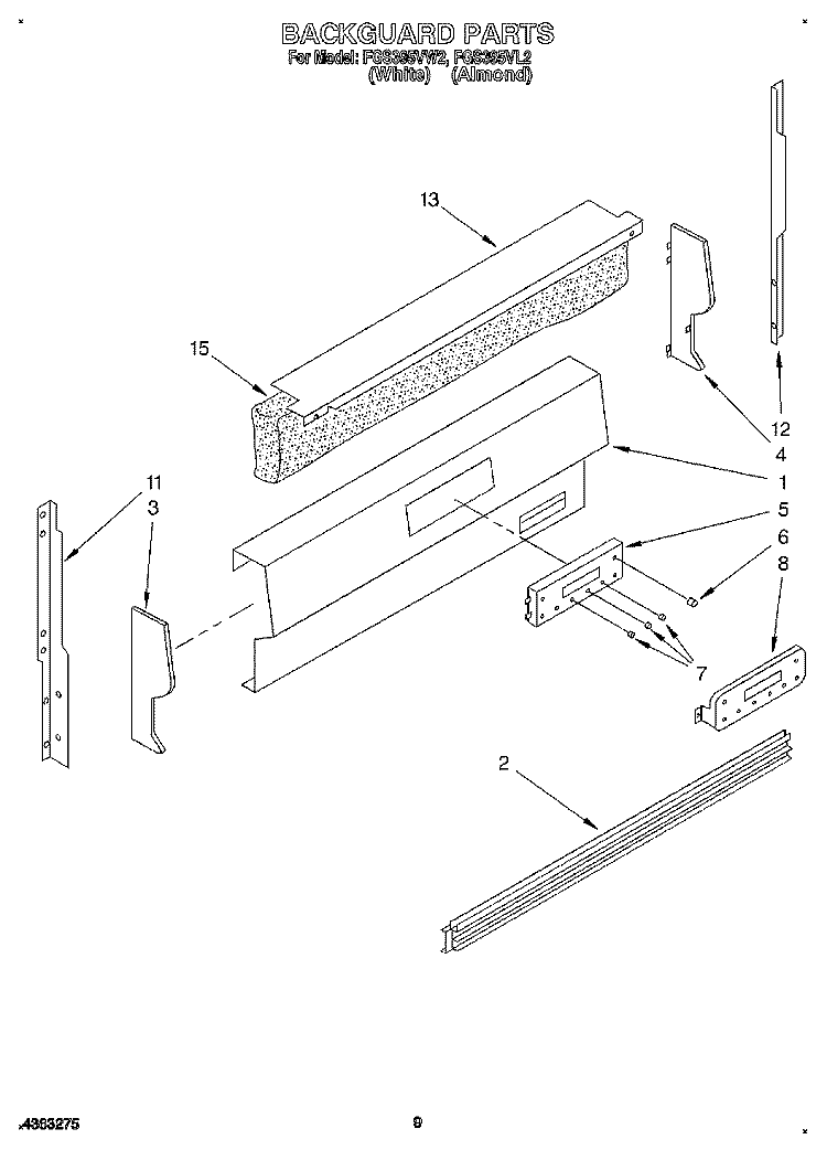 BACKGUARD Diagram and Parts List for FGS395VL2  Whirlpool Range